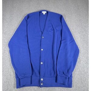 Vintage Izod Cardigan Mens L Blue Sweater Preppy Classic Golf Made In USA